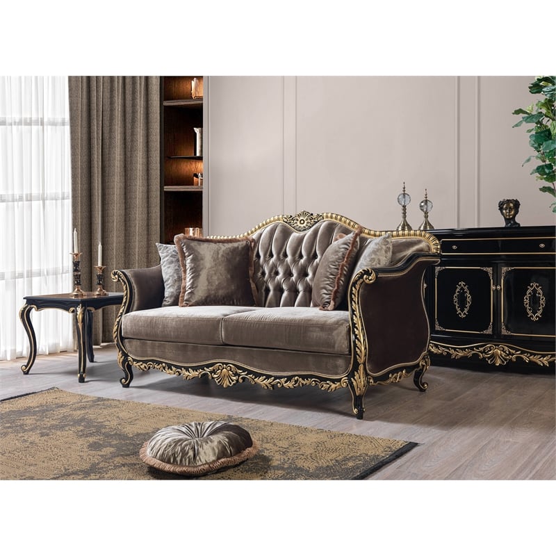 ACME Furniture Betria Velvet Tufted Loveseat in Green Brown