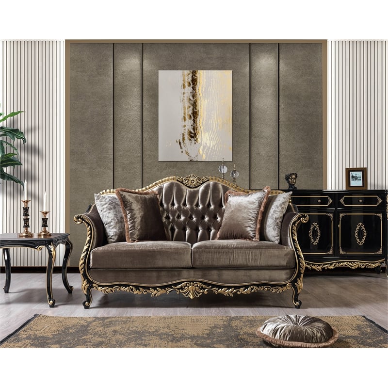 ACME Furniture Betria Velvet Tufted Loveseat in Green Brown