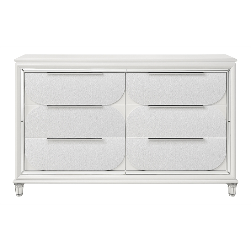 ACME Tarian Rectangular 6-Drawer Contemporary Wood Dresser in Pearl White
