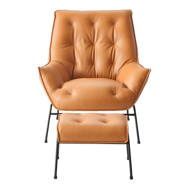 ACME Zusa Leather Upholstered Tufted Accent Chair and Ottoman in Tan