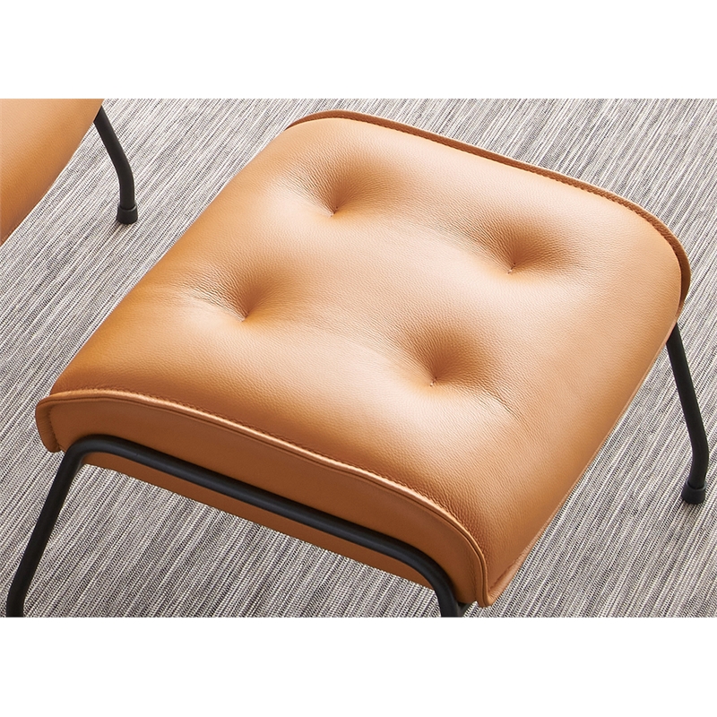 ACME Zusa Leather Upholstered Tufted Accent Chair and Ottoman in Tan