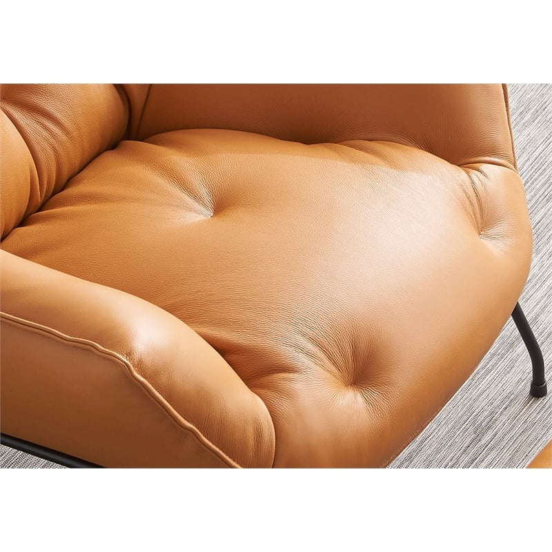 ACME Zusa Leather Upholstered Tufted Accent Chair and Ottoman in Tan