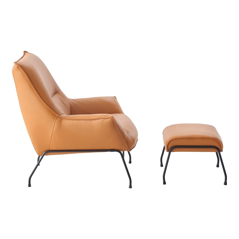 ACME Zusa Leather Upholstered Tufted Accent Chair and Ottoman in Tan