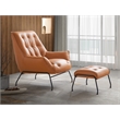 ACME Zusa Leather Upholstered Tufted Accent Chair and Ottoman in Tan