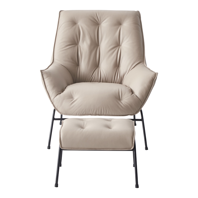 ACME Furniture Zusa Upholstered Leather Accent Chair and Ottoman in Khaki