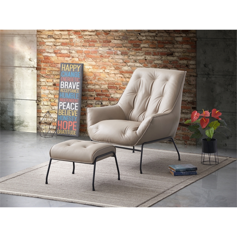 ACME Furniture Zusa Upholstered Leather Accent Chair and Ottoman in Khaki