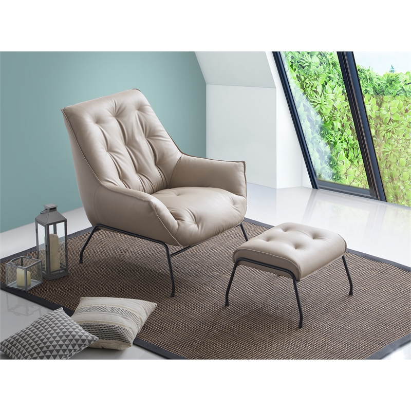 ACME Furniture Zusa Upholstered Leather Accent Chair and Ottoman in Khaki