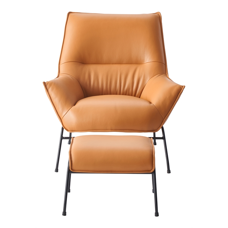 ACME Furniture Jabel Upholstered Leather Accent Chair and Ottoman in Tan