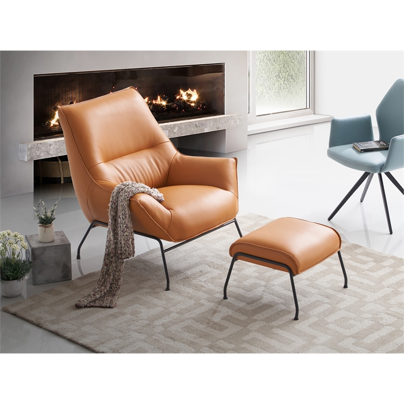 ACME Furniture Jabel Upholstered Leather Accent Chair and Ottoman in Tan