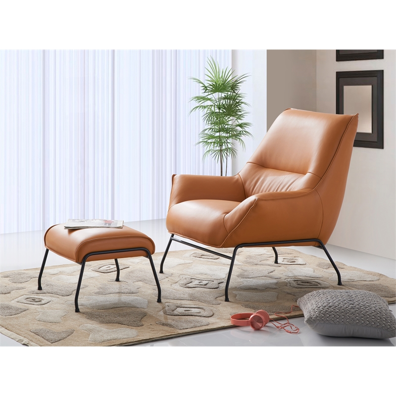 ACME Furniture Jabel Upholstered Leather Accent Chair and Ottoman in Tan