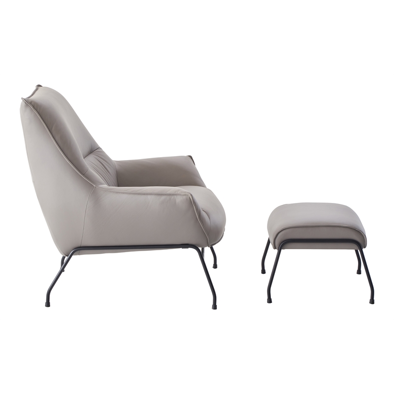 ACME Furniture Jabel Upholstered Leather Accent Chair and Ottoman in Khaki