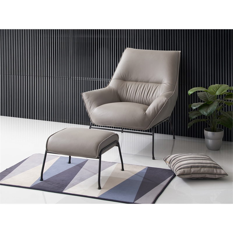 ACME Furniture Jabel Upholstered Leather Accent Chair and Ottoman in Khaki