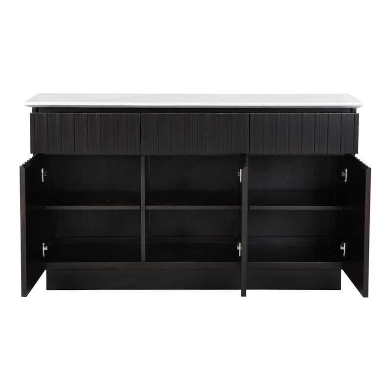 ACME Furniture Jaramillo 3-Door Wood Server with Marble Top in White/Black