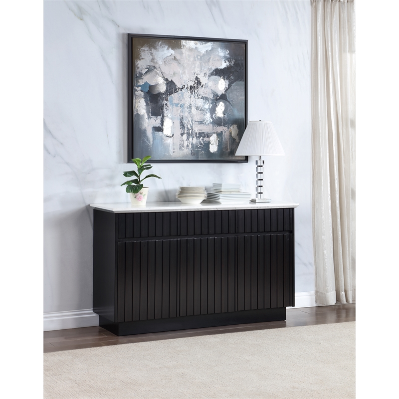 ACME Furniture Jaramillo 3-Door Wood Server with Marble Top in White/Black