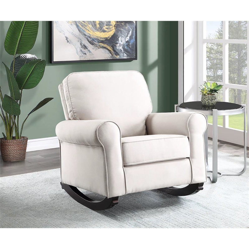 ACME Elvin Fabric Upholstered and Wooden Frame Rocking Chair in Beige