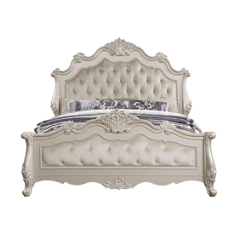 ACME Bently Transitional Button Tufted Wooden Frame Bed in Champagne Gold