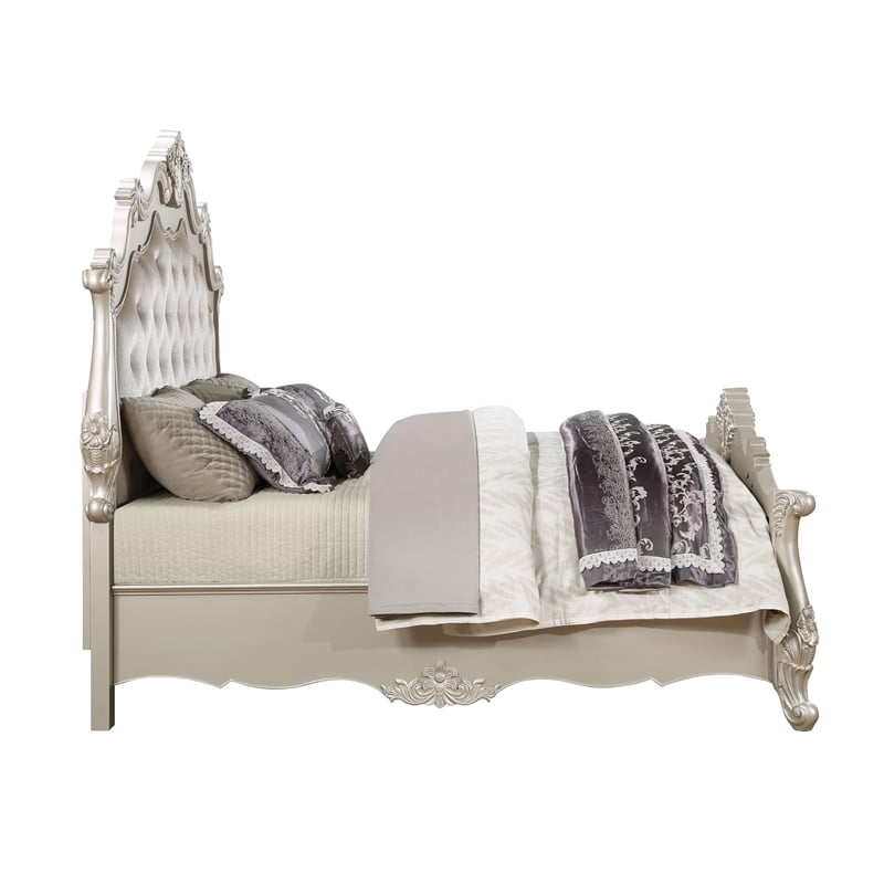 ACME Bently Transitional Button Tufted Wooden Frame Bed in Champagne Gold