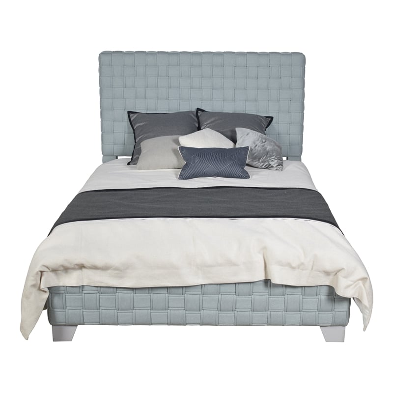 acme saree contemporary chenille upholstered bed in light teal and gray