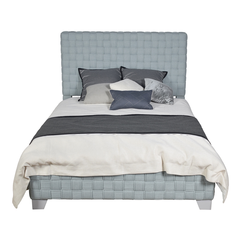 ACME Saree Contemporary Chenille Upholstered Bed in Light Teal and Gray