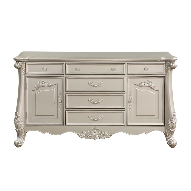 ACME Bently Wooden Frame 6 Drawers Dresser with 2 Doors in Champagne