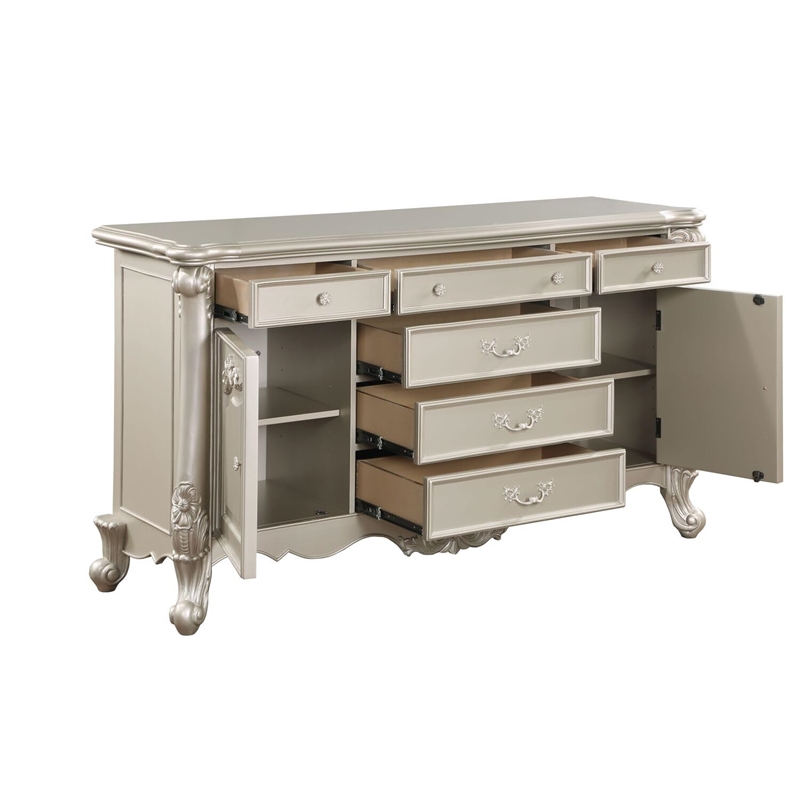 ACME Bently Wooden Frame 6 Drawers Dresser with 2 Doors in Champagne
