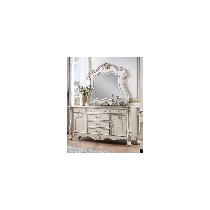 ACME Bently Wooden Frame 6 Drawers Dresser with 2 Doors in Champagne