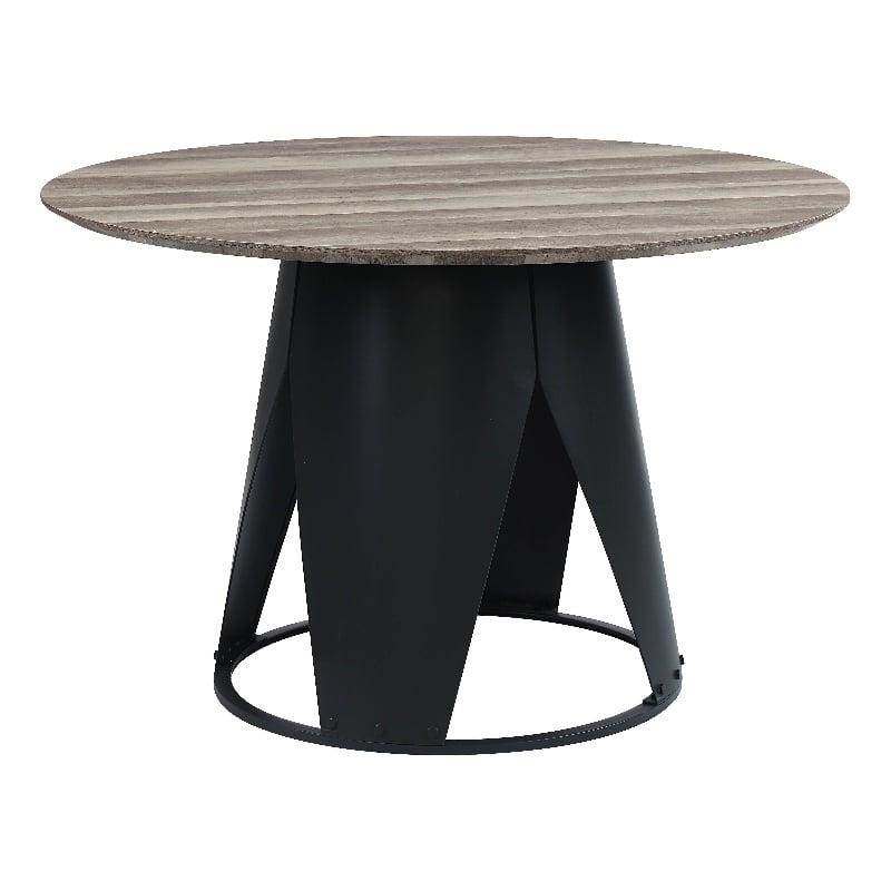 ACME Zudora Metal Round Top Dining Table in Antique Oak and Black