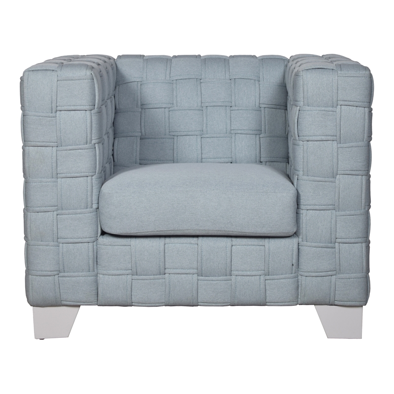 ACME Saree Chenille Upholstered Chair in Light Teal and White