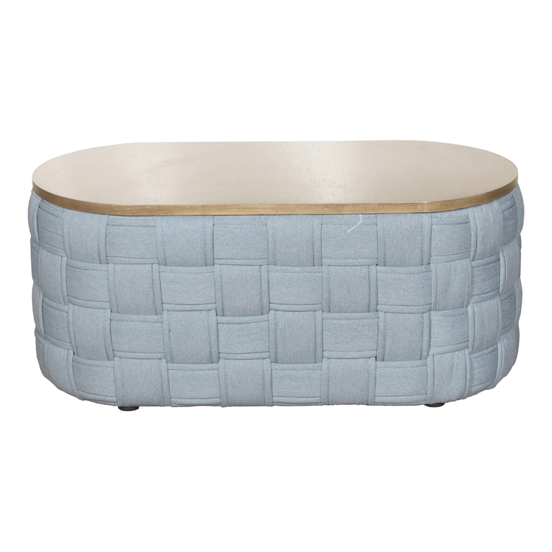 ACME Saree Chenille Upholstered Oval Coffee Table in Light Teal