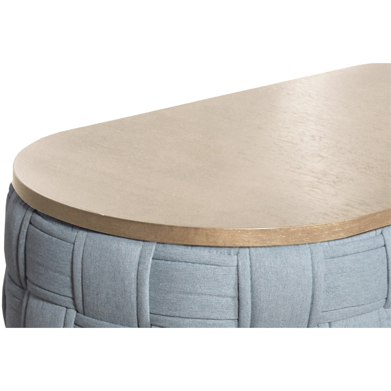 ACME Saree Chenille Upholstered Oval Coffee Table in Light Teal