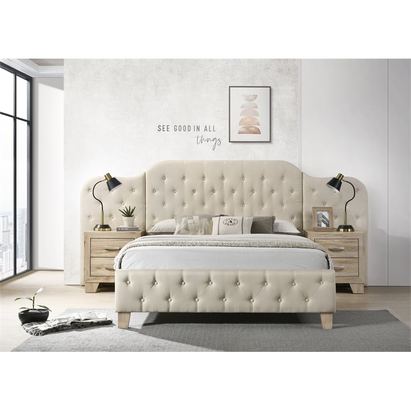 ACME Ranallo Contemporary Fabric Upholstered Queen Wall Bed in Beige