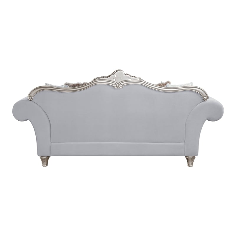 ACME Pelumi Linen Fabric Upholstered Sofa with 8 Pillows in Light Gray/Platinum