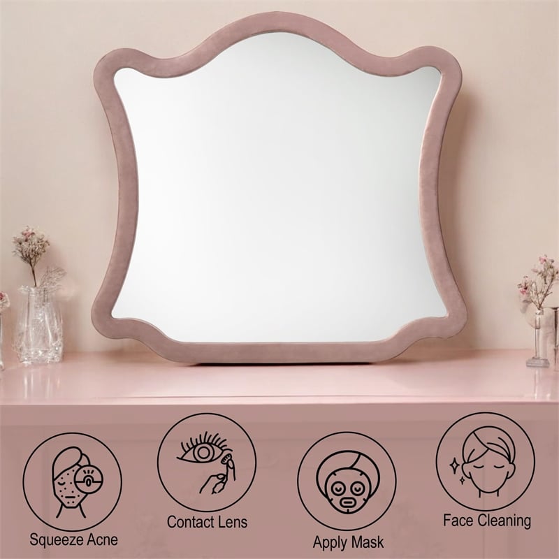 ACME Salonia Contemporary Velvet Upholstered/Wood Mirror in Pink