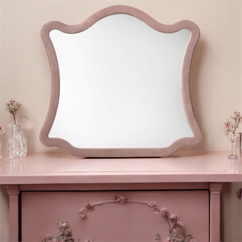 ACME Salonia Contemporary Velvet Upholstered/Wood Mirror in Pink