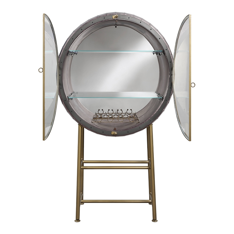 ACME Nilsa Transitional Aluminum/Tempered Glass Wine Cabinet in Bronze