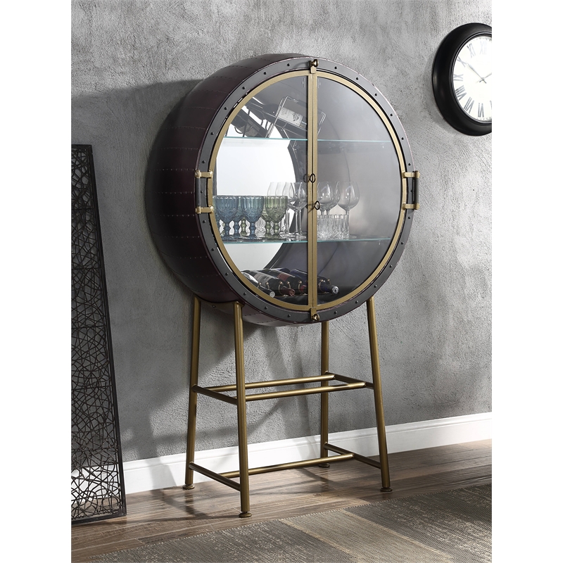 ACME Nilsa Transitional Aluminum/Tempered Glass Wine Cabinet in Bronze