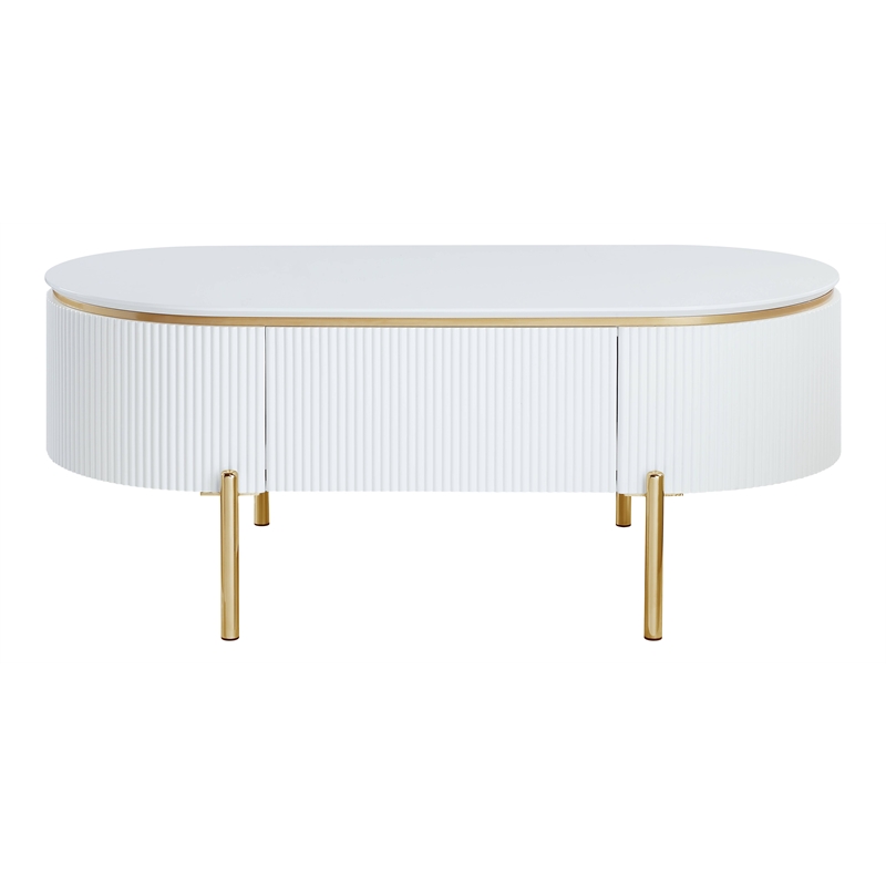 ACME Daveigh Contemporary Wooden/Metal Coffee Table in White High Gloss and Gold