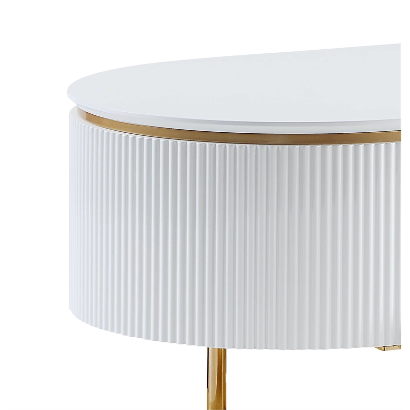 ACME Daveigh Contemporary Wooden/Metal Coffee Table in White High Gloss and Gold