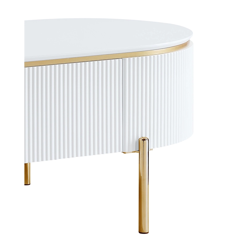 ACME Daveigh Contemporary Wooden/Metal Coffee Table in White High Gloss and Gold