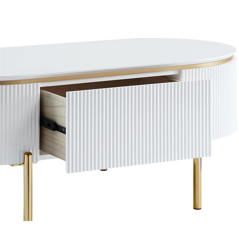ACME Daveigh Contemporary Wooden/Metal Coffee Table in White High Gloss and Gold
