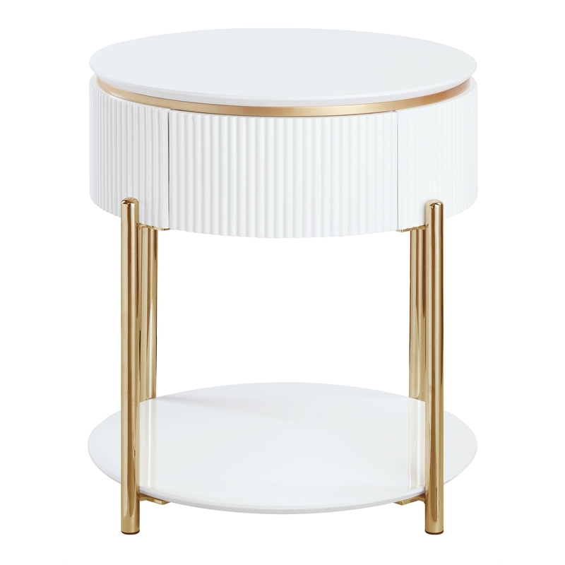 ACME Daveigh Contemporary Wooden/Metal End Table in White High Gloss and Gold