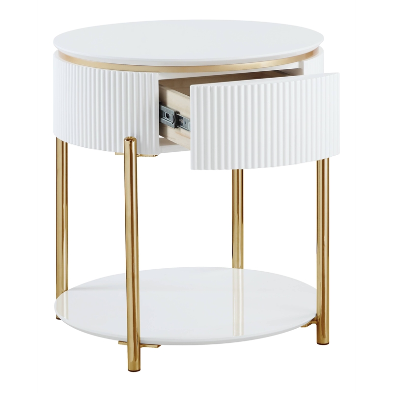 ACME Daveigh Contemporary Wooden/Metal End Table in White High Gloss and Gold