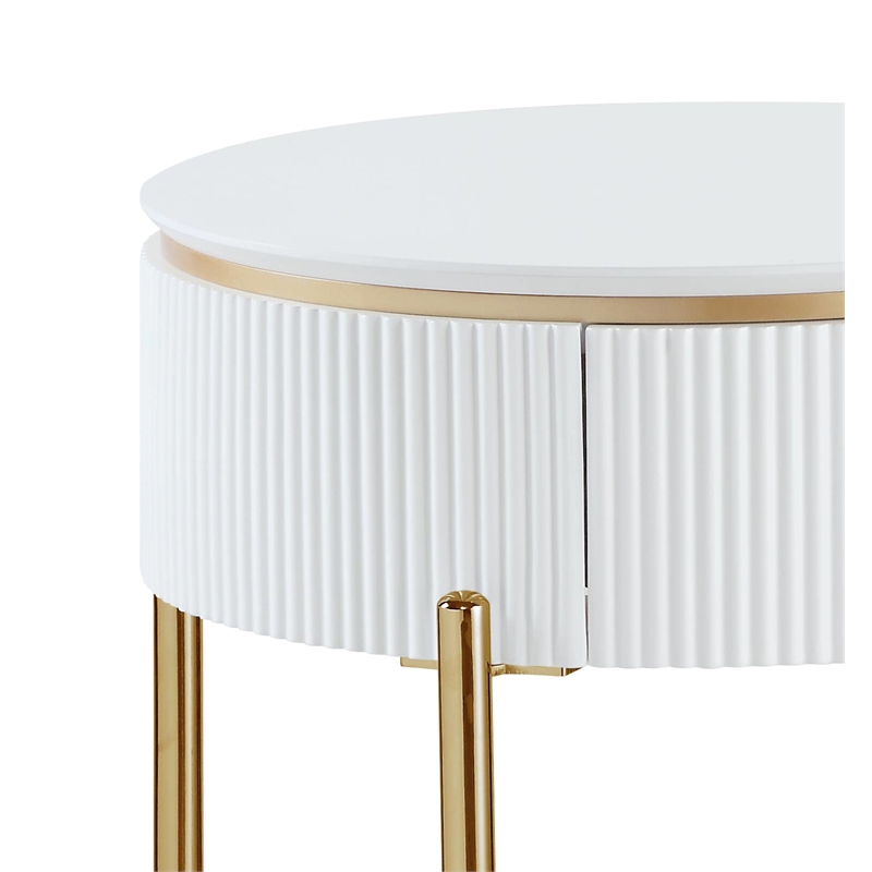ACME Daveigh Contemporary Wooden/Metal End Table in White High Gloss and Gold
