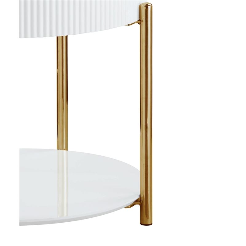 ACME Daveigh Contemporary Wooden/Metal End Table in White High Gloss and Gold