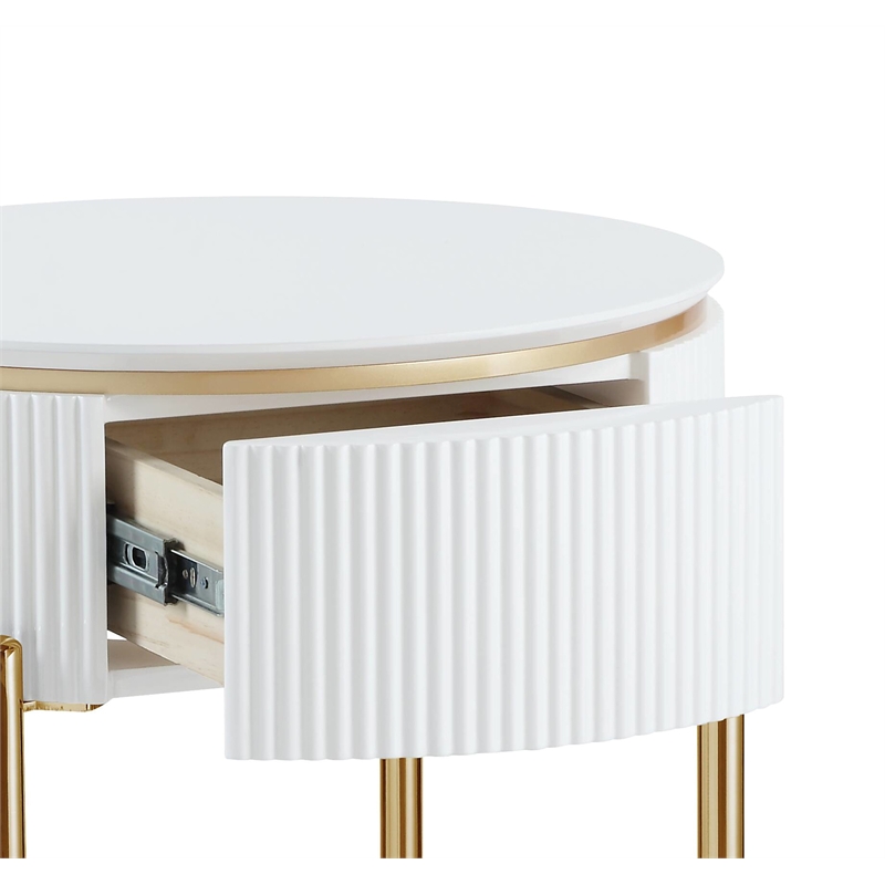 ACME Daveigh Contemporary Wooden/Metal End Table in White High Gloss and Gold