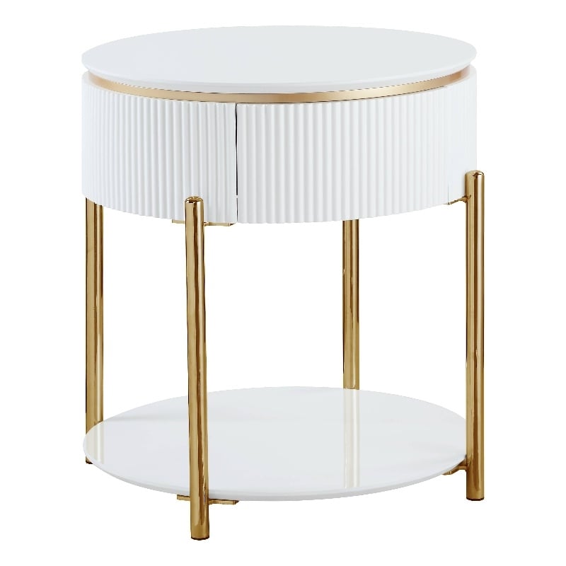 ACME Daveigh Contemporary Wooden/Metal End Table in White High Gloss and Gold