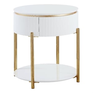 ACME Daveigh Contemporary Wooden/Metal End Table in White High Gloss and Gold