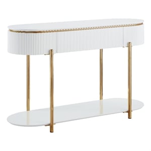 ACME Daveigh Contemporary Wooden/Metal Sofa Table in White High Gloss and Gold