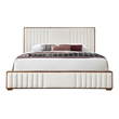 ACME Kaleea Chenille Upholstered Tufted Queen Bed in Beige and Walnut