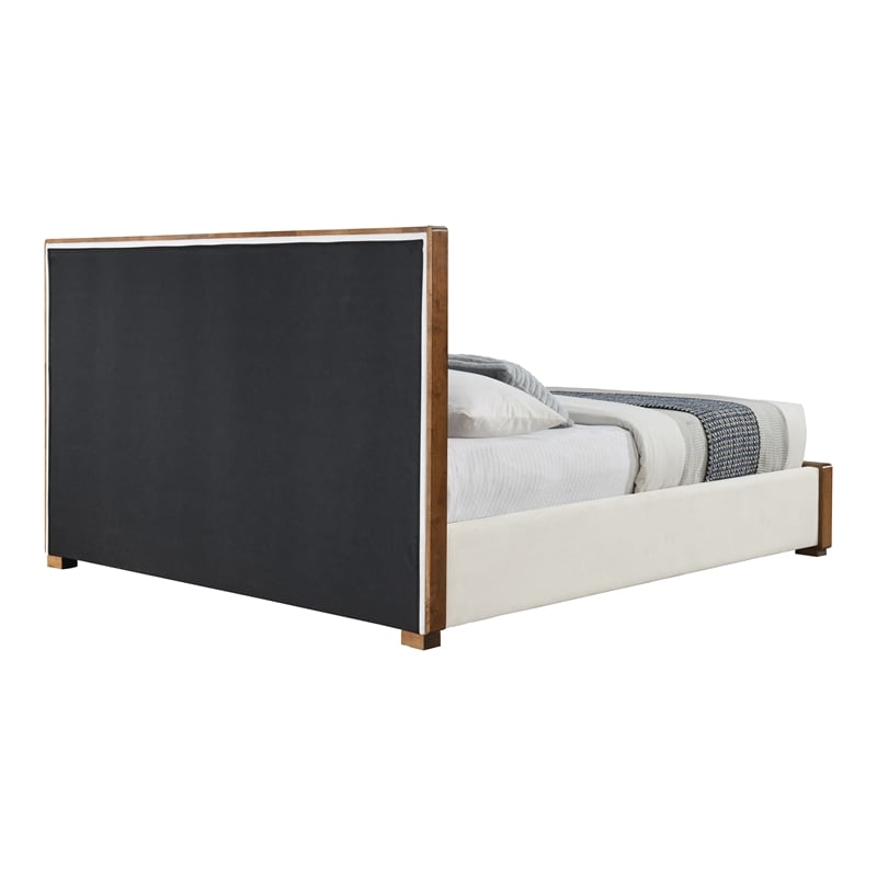 ACME Kaleea Chenille Upholstered Tufted Queen Bed in Beige and Walnut